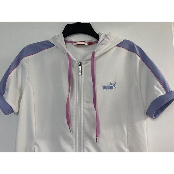 Puma Women's Short Sleeve Jacket White/Lavender/Pink Size L - Picture 2 of 6